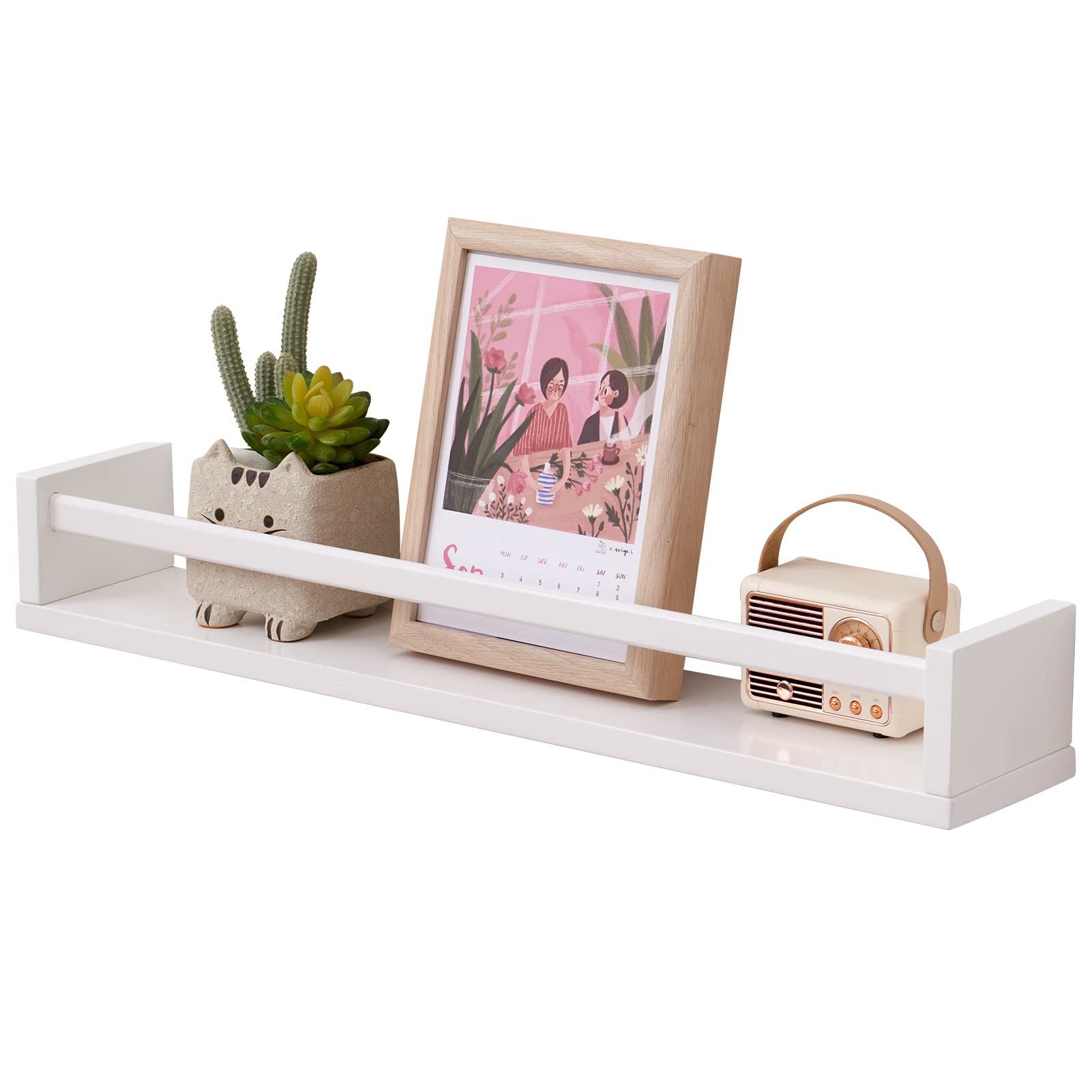 Solid Oak Floating Shelf, White Wall-Mounted Ledge for Nursery, Living Room & Bedroom Decor - 60 cm-image-cefeaee3-a095-4531-bdac-a5be5478c838-73980