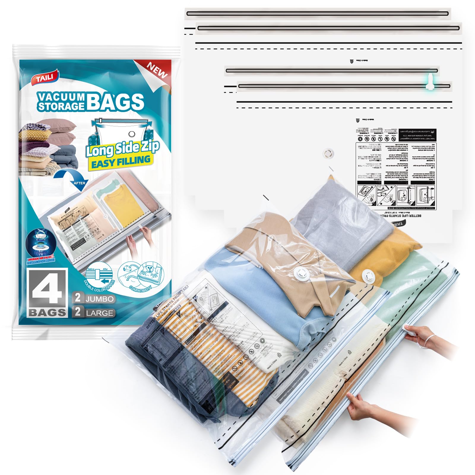 Vacuum Storage Bags 4 Pack with Zip - Clear 2 Large+2 Extra Large-image-df6cb2d1-3bc6-4b9f-b7ce-4826ba023381-2330
