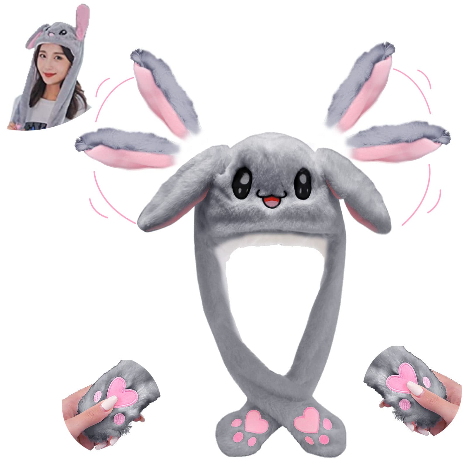 Funny Grey Plush Bunny Hat with Moving Ears - Ideal for Easter, Cosplay & Gifts-image-d23621f6-8c02-4100-aa41-4ca5b9b59a4b-66712