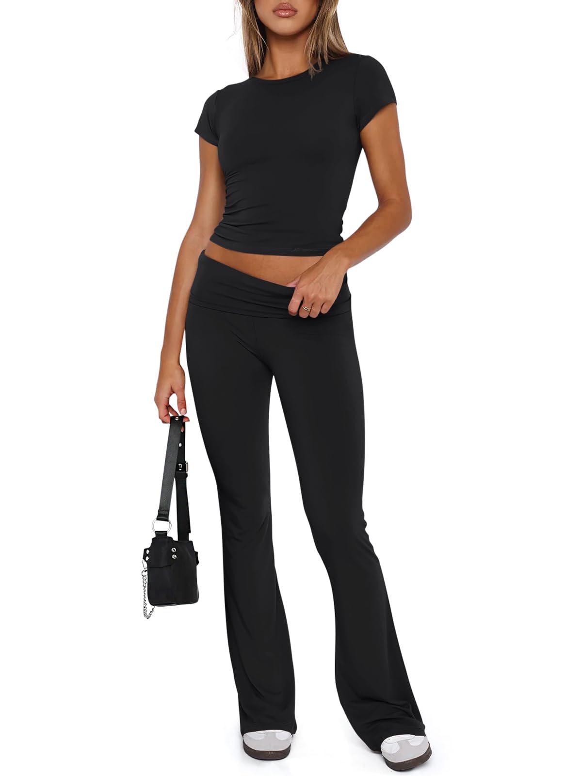 Women's Lounge Set Crop Top & Flare Pants - Black Small-image-e4f16e96-7c68-4b76-b39a-b86c1d99f39e-88509