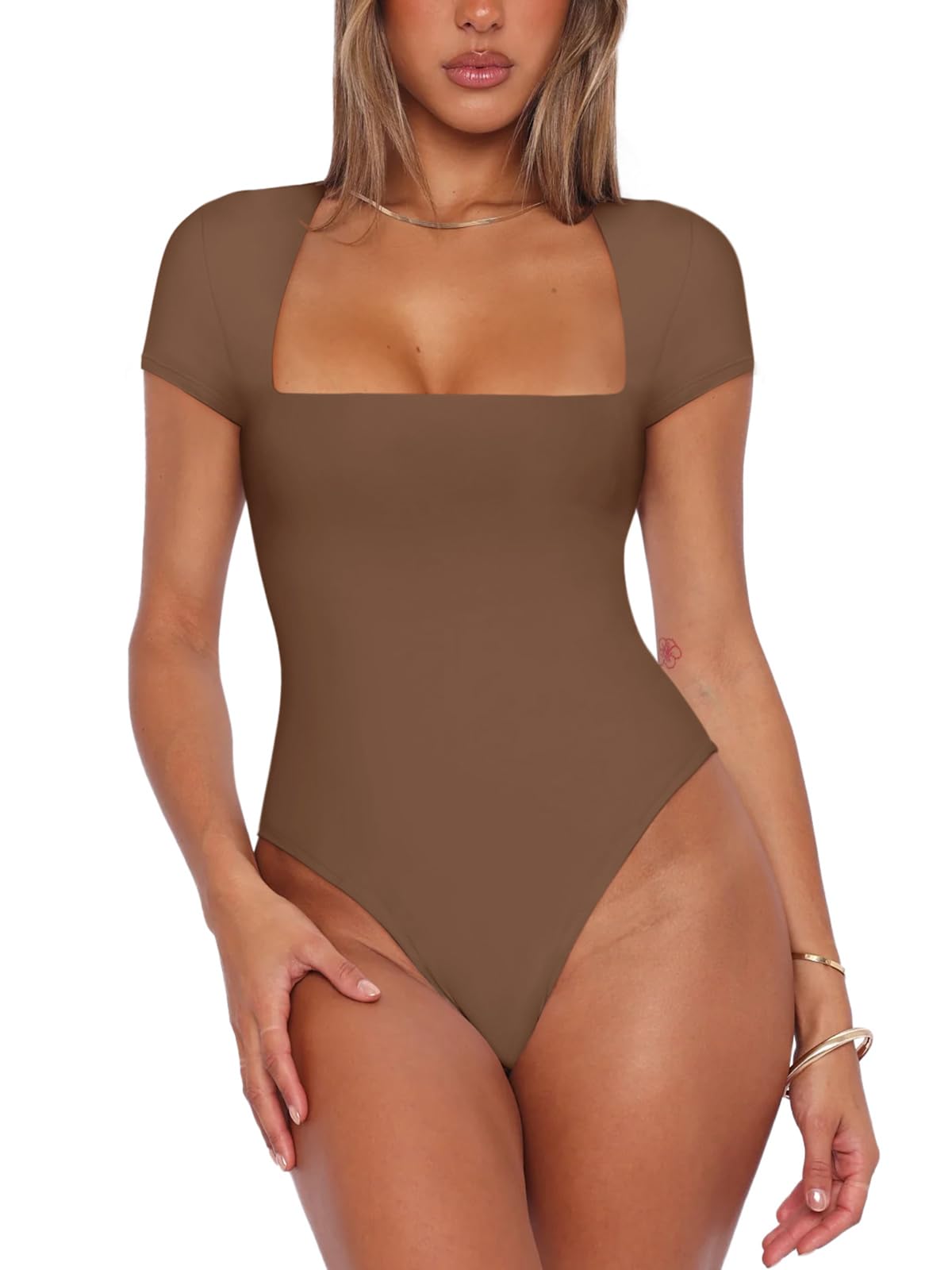 Women's Square Neck Bodysuit - Coffee Small-image-e0756afe-1dbd-4555-b293-3a760d69e03b-104465