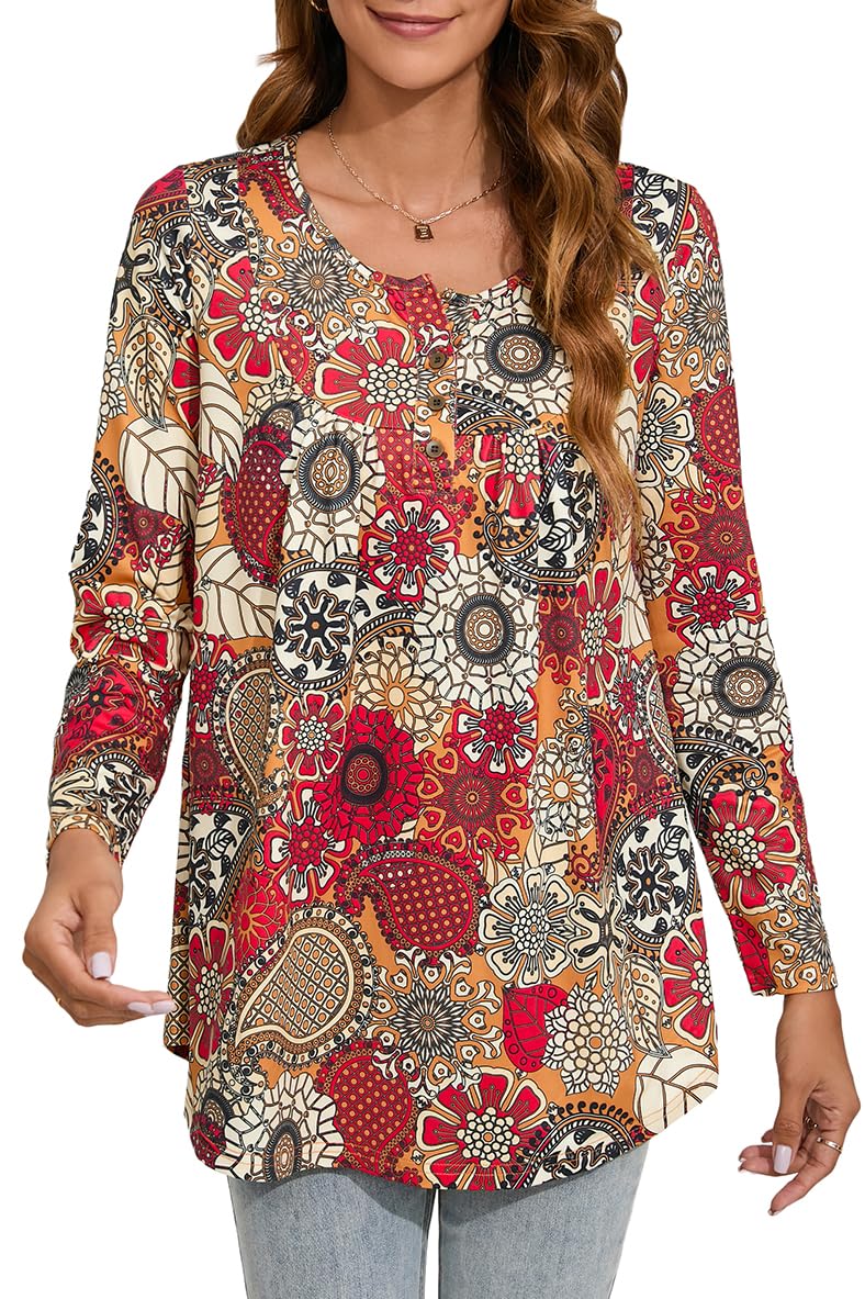 Women's Floral Tunic Top - Red/Grey S-image-bb5a4b46-ce81-44c6-bf58-c722e2ec5df4-102370