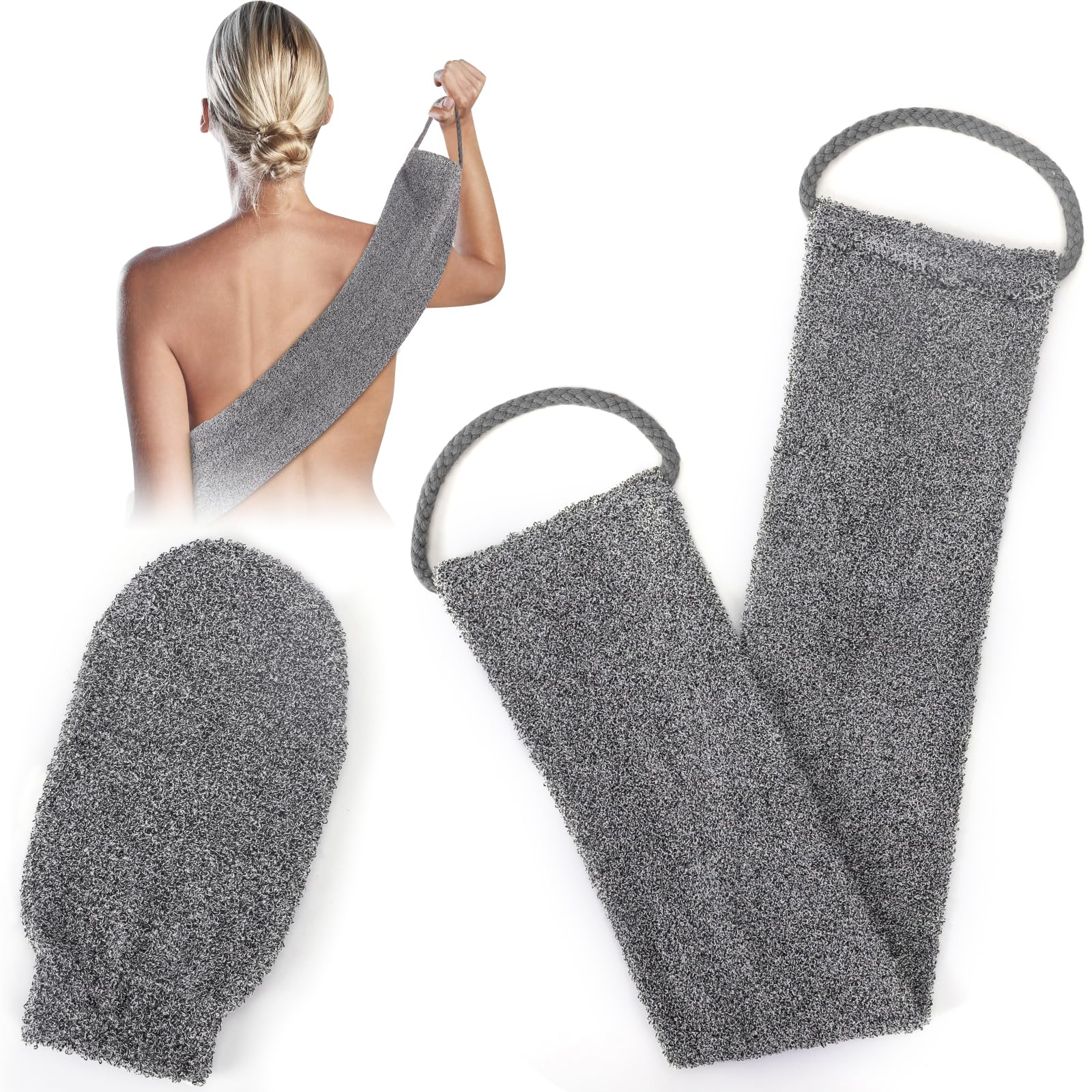 GoldOars Grey Bamboo Fibre Dual-Sided Back Scrubber with Mitt - Exfoliating Loofah Strap for Bathing-image-0c0689a0-275f-414d-b533-361c16612154-54367