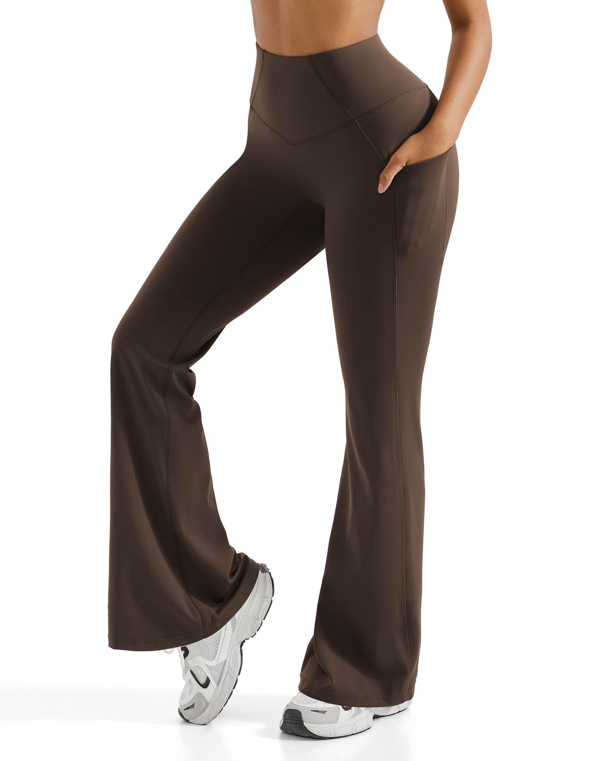 Flared Leggings with Pockets - Dark Brown S-image-a121e612-87f3-406b-b1ae-32891f49e82f-95758