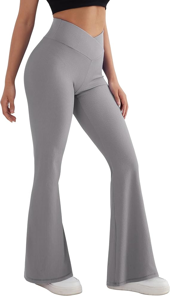 Cross Waist Bootcut Yoga Leggings - Grey 30"-image-258f722e-b6c0-4635-8032-d4ac06a35d25-90734