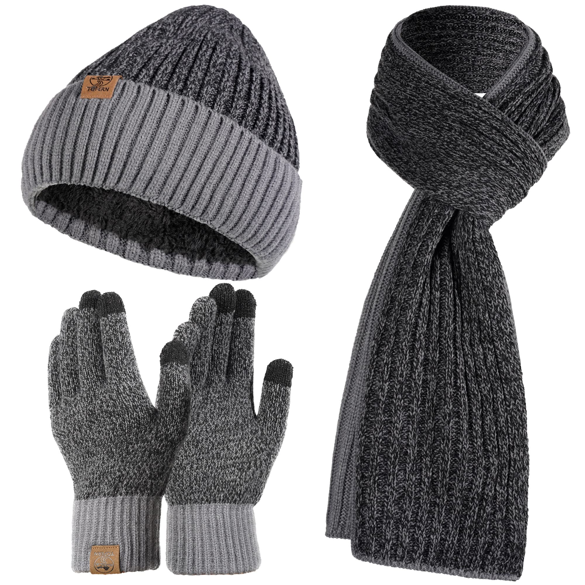 Tofern Winter Beanie Hat, Scarf & Touchscreen Gloves Set - Soft, Warm & Stylish for Men & Women-image-f7b45818-0613-41c8-aaf1-bfb20a72e0ff-53317