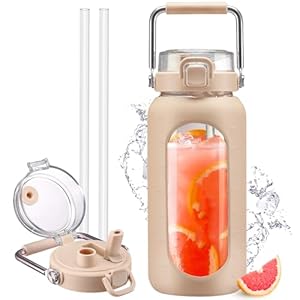 Glass Water Bottle with Straw and Time Marker - Amber 1800ml-image-f14fa7d4-e449-40bd-ad23-b889d65939aa-94526