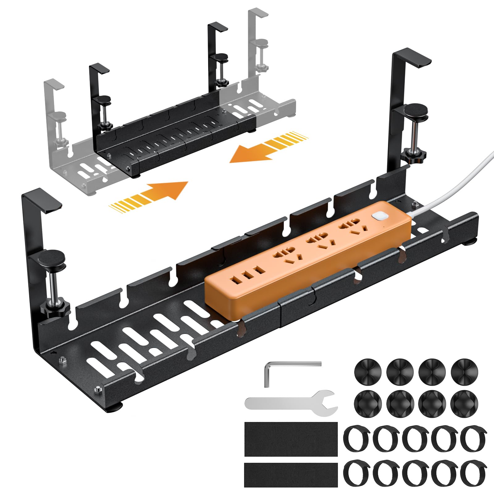 Under Desk Cable Tray with Clamps - Black 12-21.6in-image-8968312b-74bc-4eef-9d79-9b1e7cd8bed7-100882