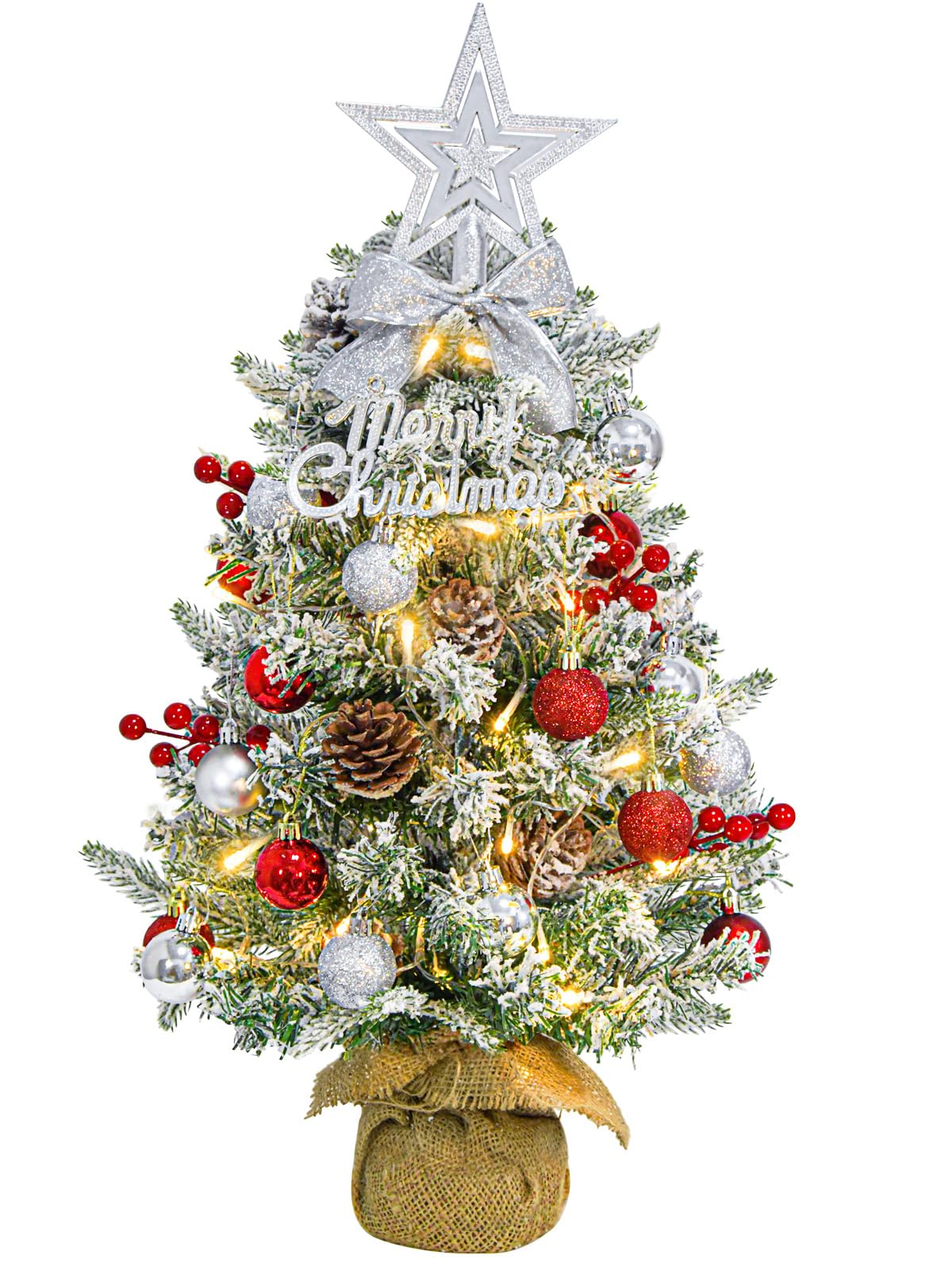 Mini Christmas Tree with LED Lights - Red Silver 60cm-image-11be5974-b8f9-4614-baef-675b1b0458d5-121313