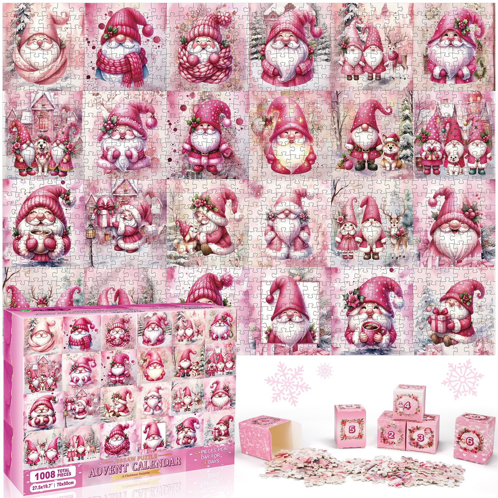 Advent Calendar 2024: 1008-Piece Pink Gnome Jigsaw Puzzle for Kids & Adults-image-990bb588-d1bb-4d8b-bd46-690f3caa913b-45080