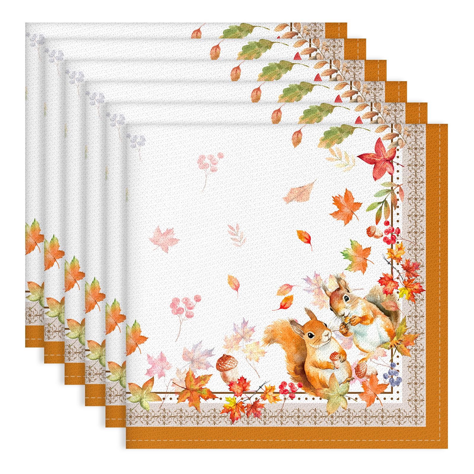 Cotton Fall Leaf Squirrels Print Cloth Napkins 18" x 18" - Set of 6, Perfect for Parties & Weddings-image-efc271fc-a533-4484-ba84-16f83f2216e4-56729