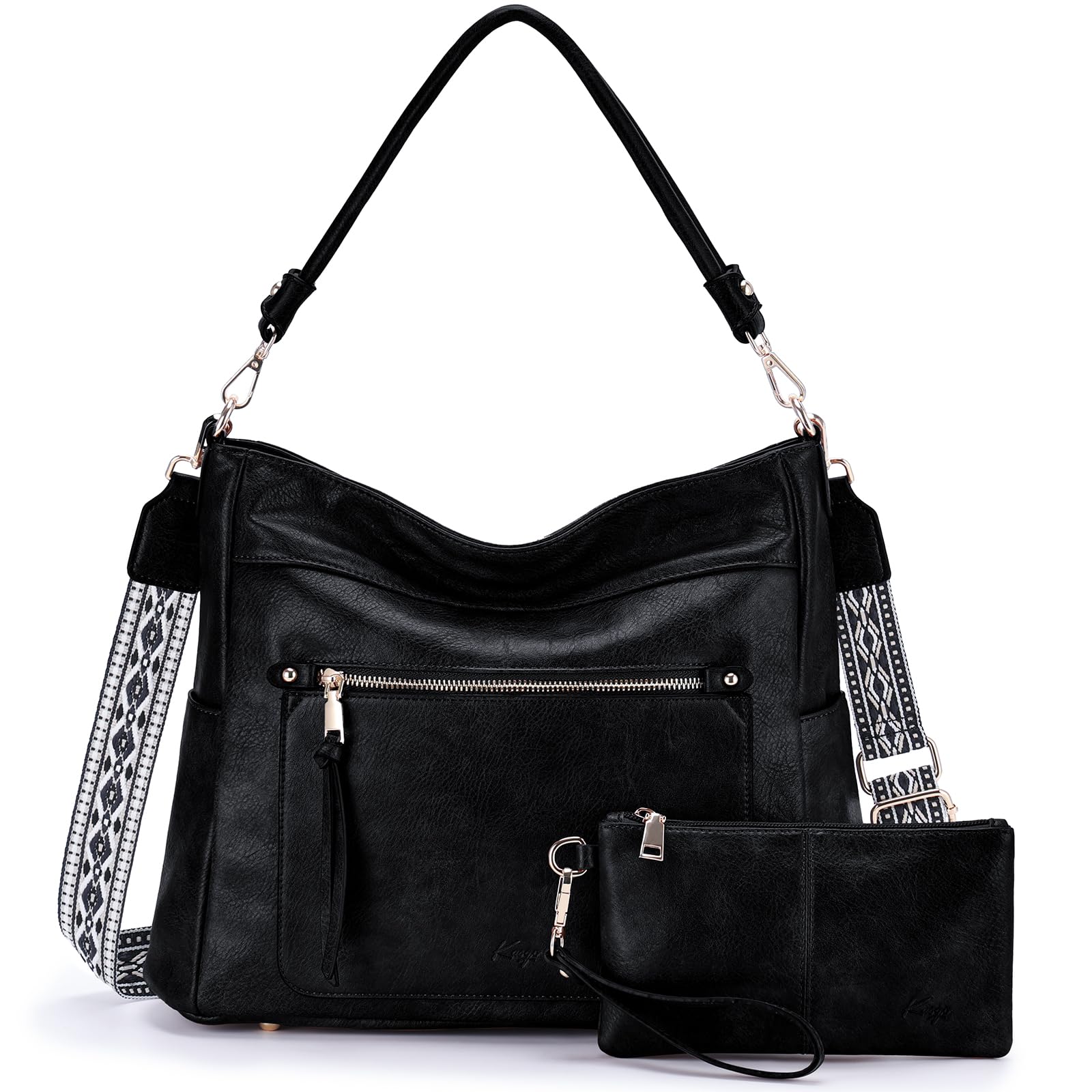 Women's Vegan PU Leather Hobo Bag Set - Black 15L-image-23395624-6275-4188-8380-8e226d6275f8-117018