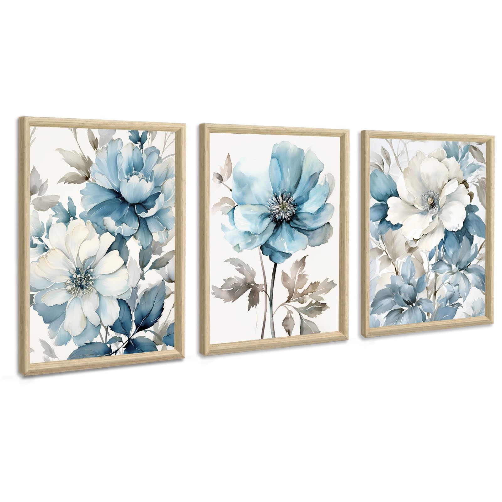 3 Piece Floral Canvas Wall Art - Blue White 30x40cmx3-image-a2a7f9c1-e10b-444c-8626-a9617effbb44-102214