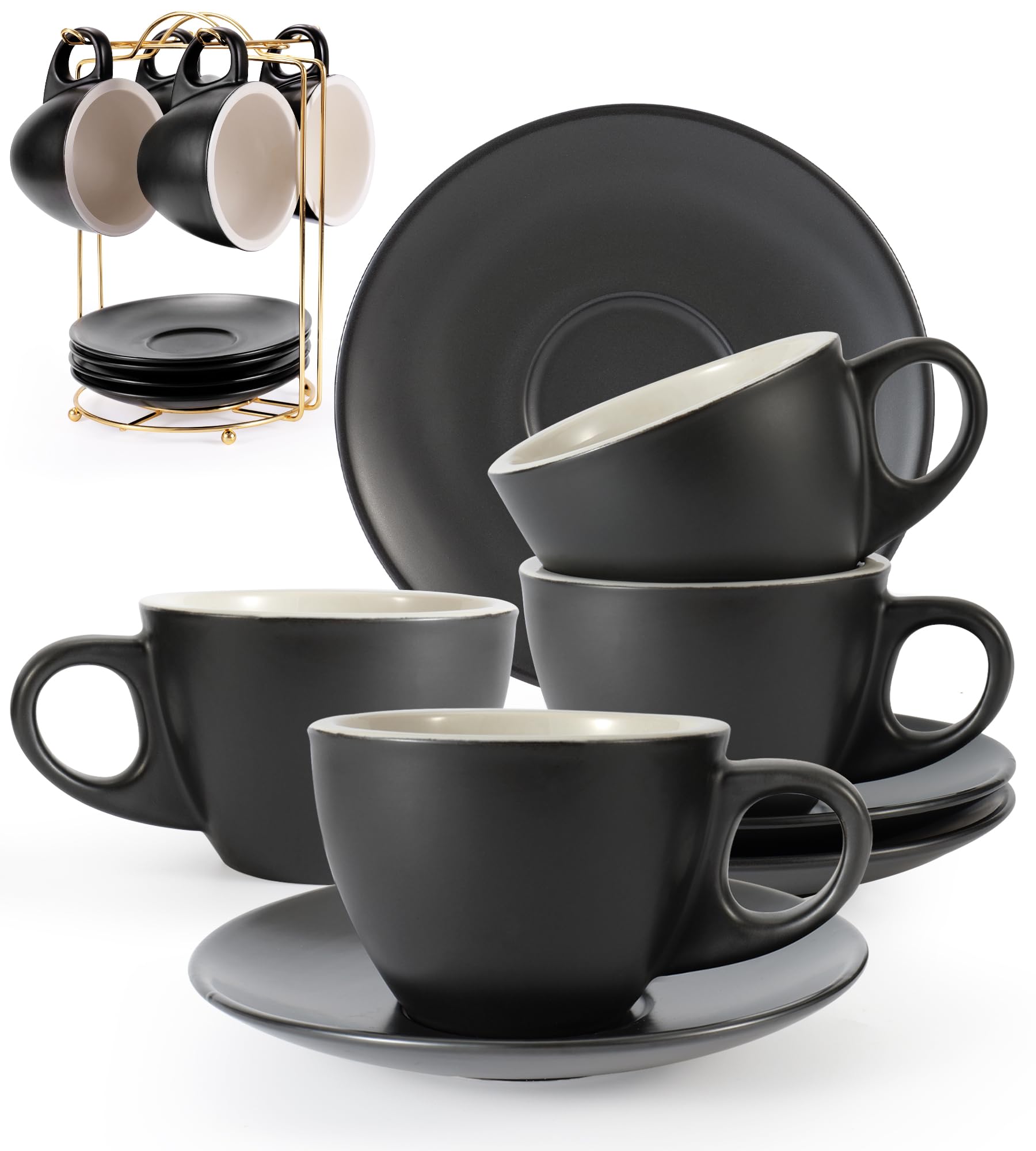Cappuccino Cup & Saucer Set of 4 - 8oz Frosted Black-image-c77343d8-1331-41ee-8874-cabdd4bf793f-88013
