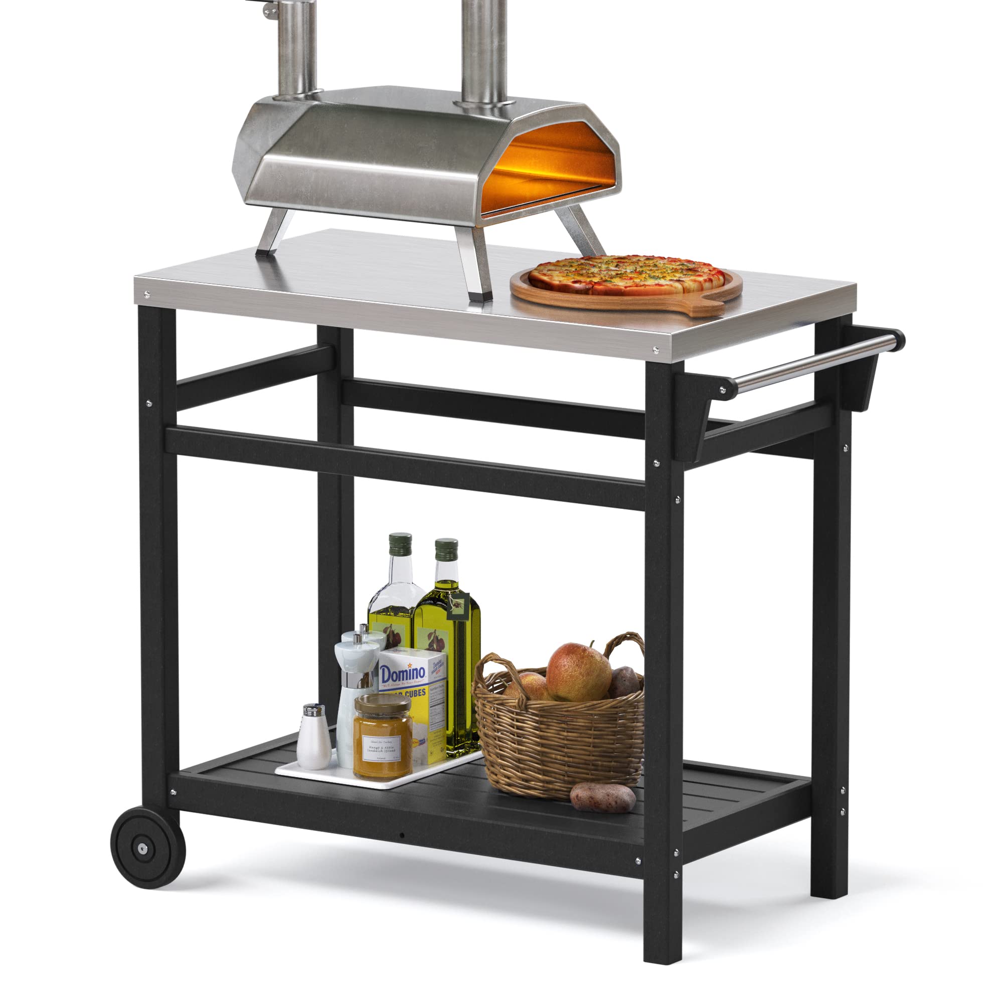 Movable Pizza Oven Trolley Table - Black 85.8 x 48.3 cm-image-40e89006-7bdf-4e15-a8df-85c3e1dcee59-114162