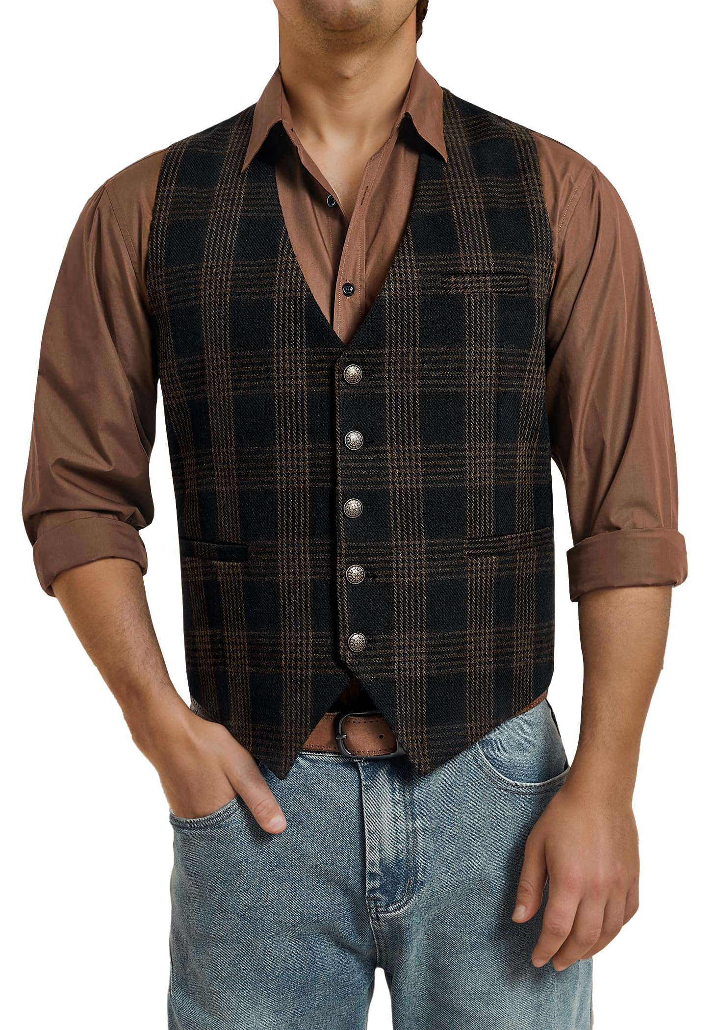 Men's Tweed Check Waistcoat - Black XS-image-89d62120-7450-4efe-a975-a2f02c1de316-103356