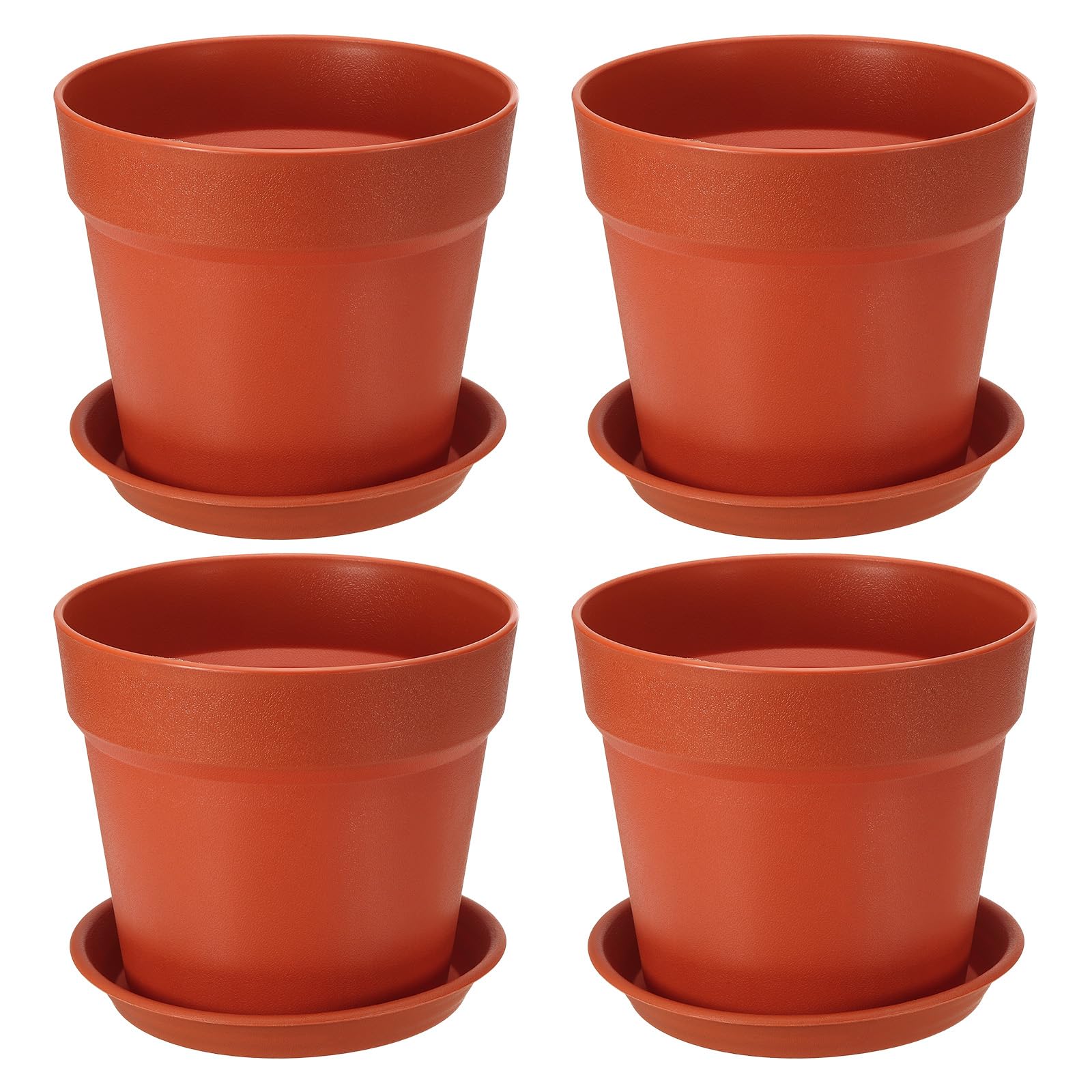 Plastic Plant Pots Set of 4 with Tray - Red 7.9 Inch-image-900bb191-9016-4b9f-92d4-c45d8267a91c-105875