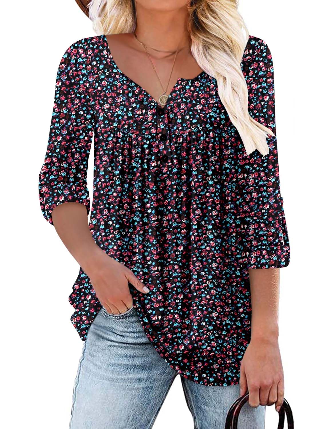 Women's Henley Tunic Top - Orangefloret 18-20-image-73287b92-3d64-47c8-a0c6-583b49ff4593-113972