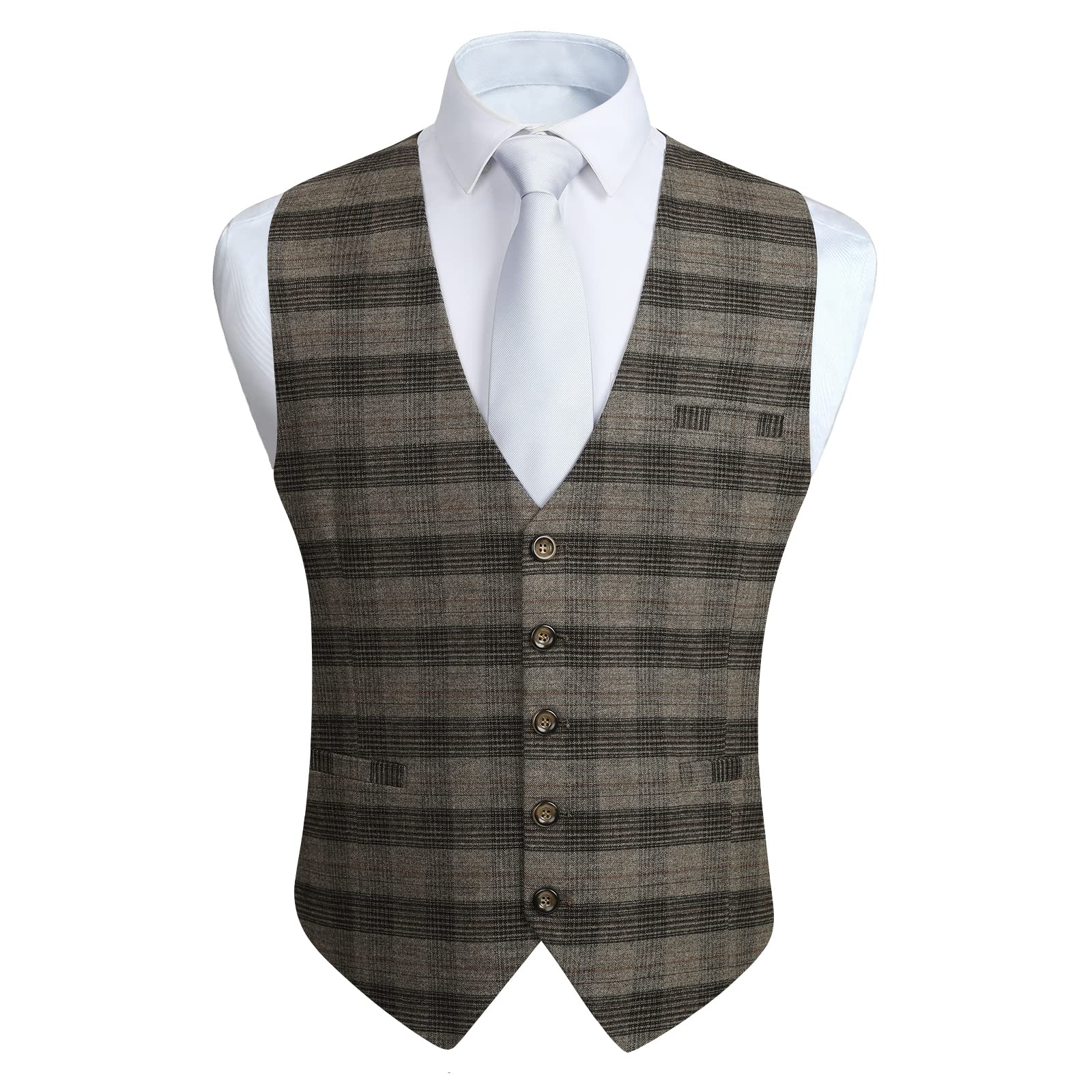 Men's Checked Waistcoat - Brown XS