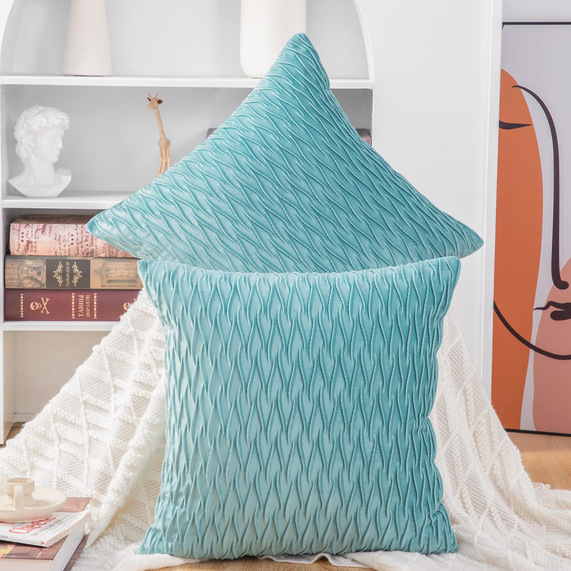 Velvet Cushion Covers Set of 2 - Aqua 65x65cm-image-64c34ac0-2c54-4c9e-886e-dc7510150a21-110454