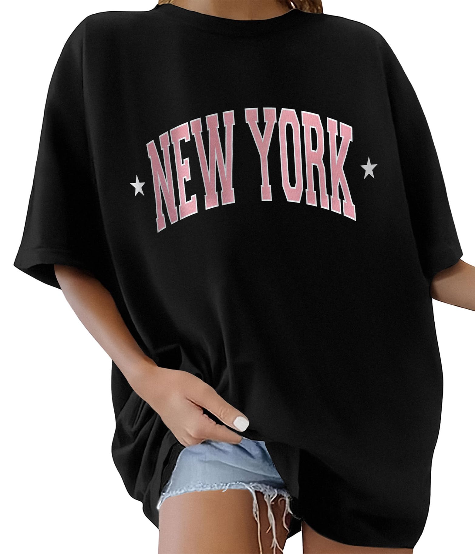 TOMEEK Women's Oversized Round Neck T-Shirt, Black, Size L - Casual Summer Top-image-18486c20-3af3-4b45-bca5-5e4955ee184a-55139