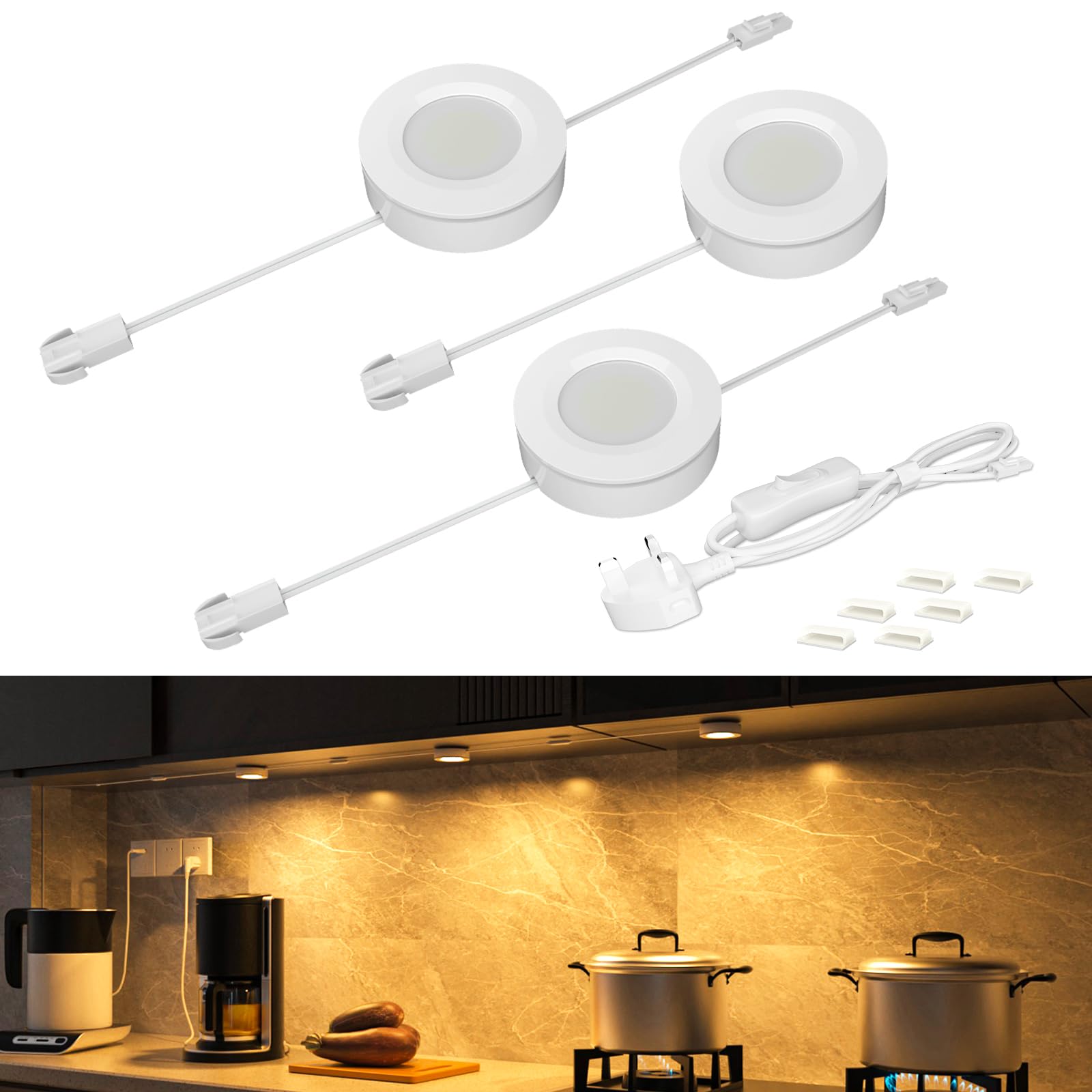 Under Cabinet LED Puck Lights 3 Pack - Warm White 3000K-image-a52006d9-1e10-4d2d-8e24-9e4d883022b1-105912