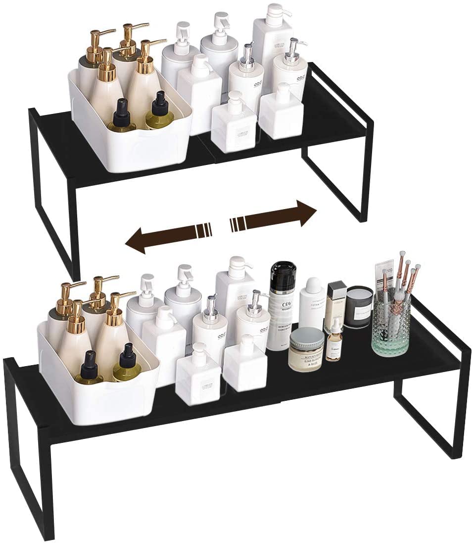 Extendable Kitchen Shelf Organiser - Black Medium-image-01da37bd-eb24-40c1-aa4f-76d76e628e8a-106936